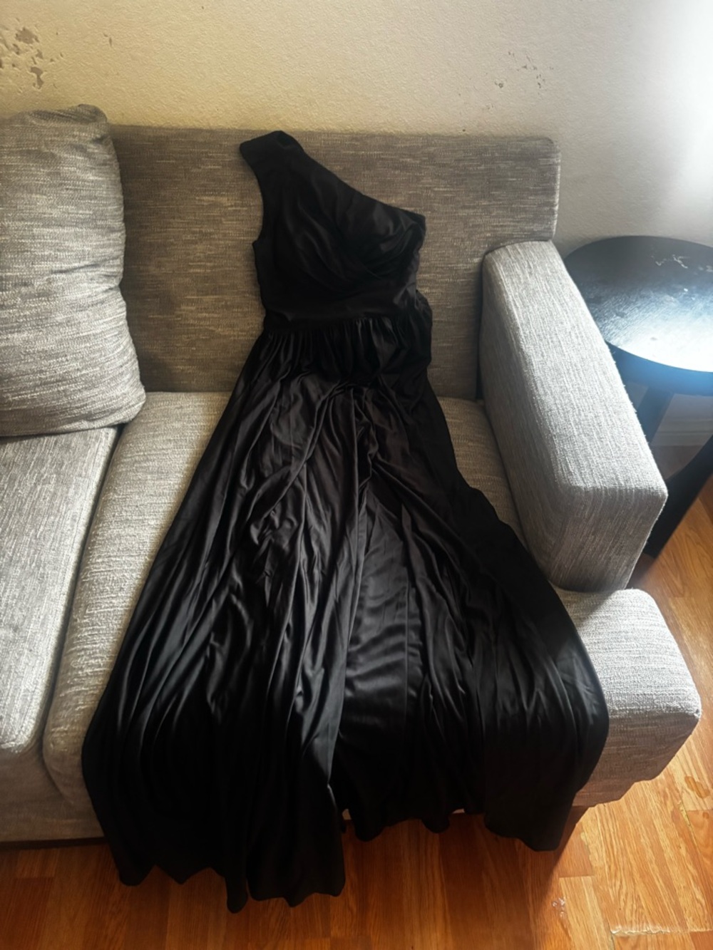 One-Shoulder Black Evening Gown
